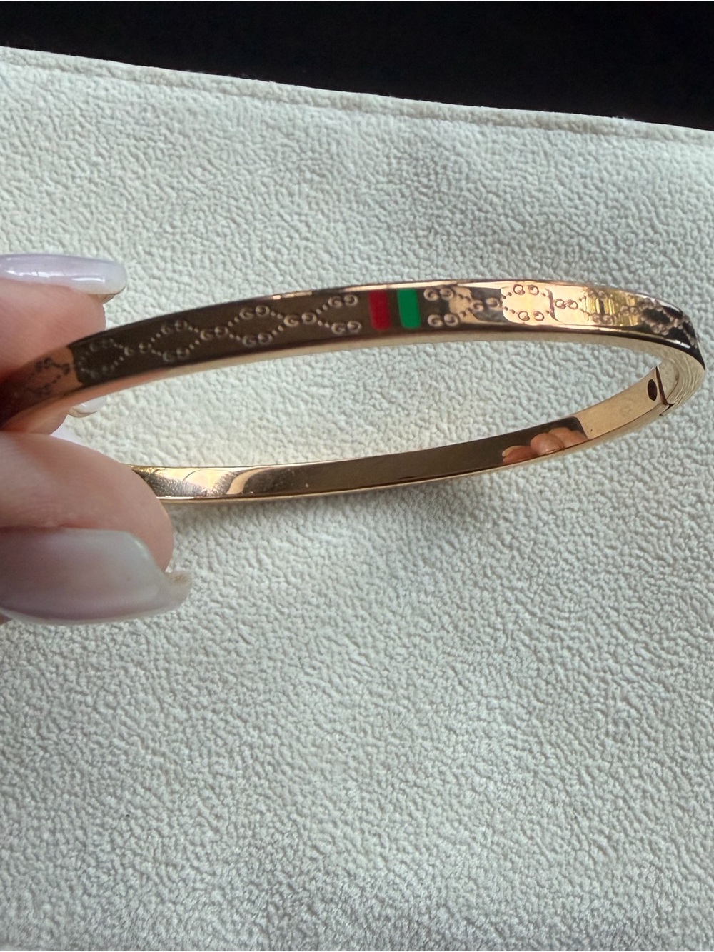 Rose Gold-Tone, Bangle Bracelet with Green and Red Accent